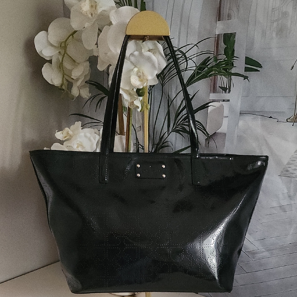 Kate Spade Perforated Patent Black Tote Bag - Picture 2 of 9